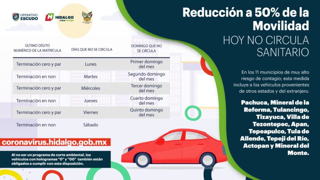 Hoy No Circula Sanitario Hidalgo: Miércoles 23 de diciembre