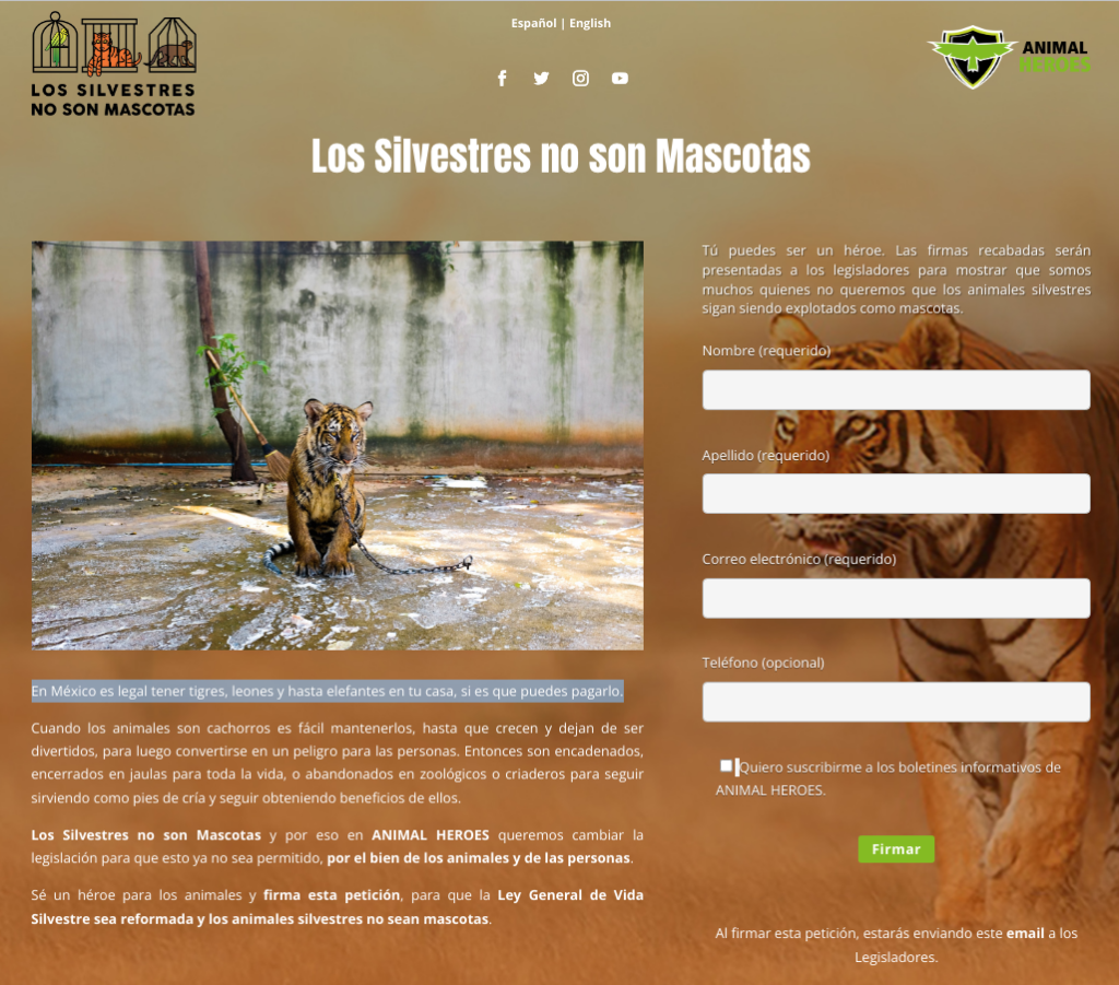 Los Silvestres no son Mascotas de Animal Héroes