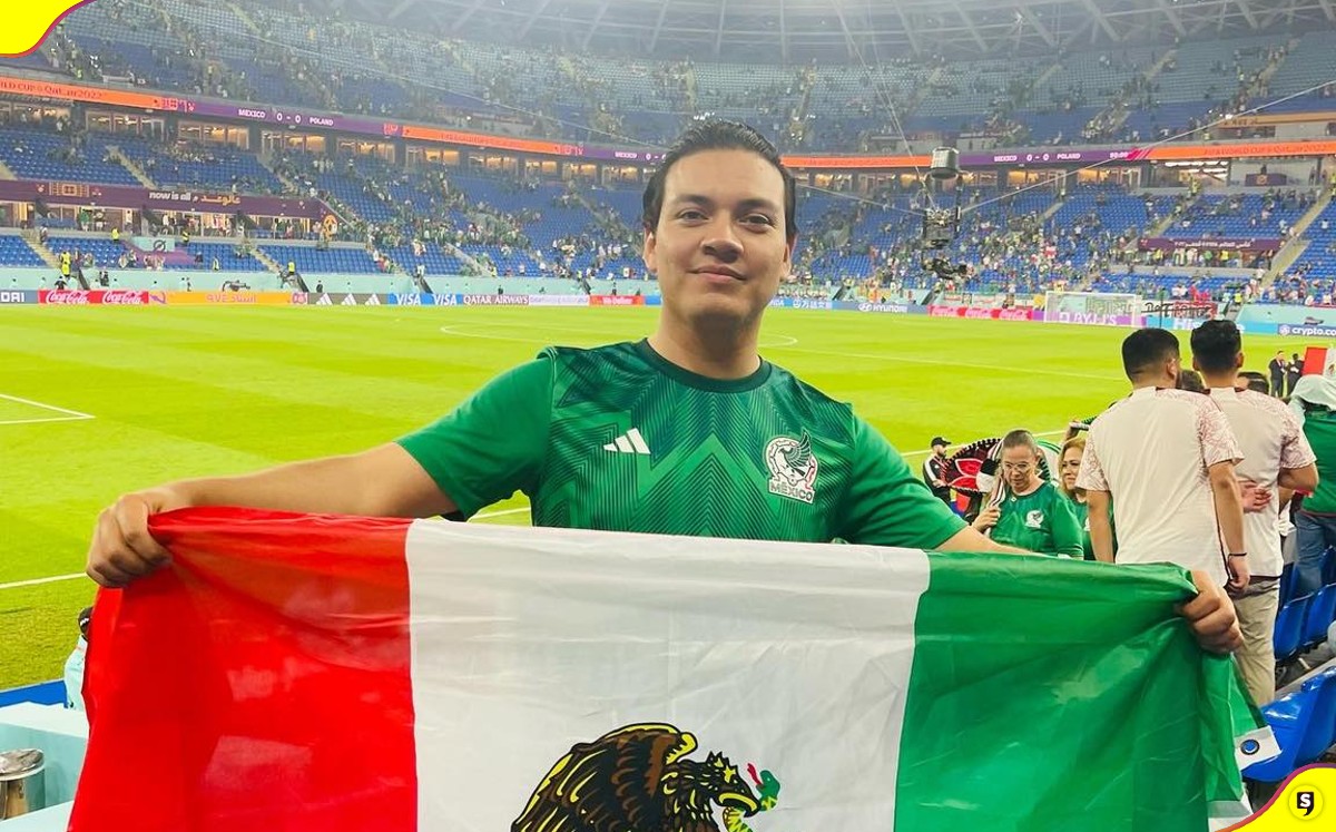 El sindico de Actopan lució muy feliz en el Mundial de Qatar 2022. Fotografía: Facebook Alejandro Chapey