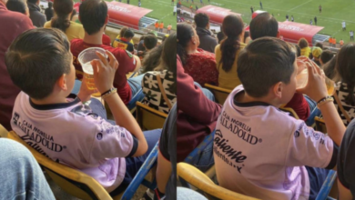 niño bebiendo cerveza en el Estadio Morelos