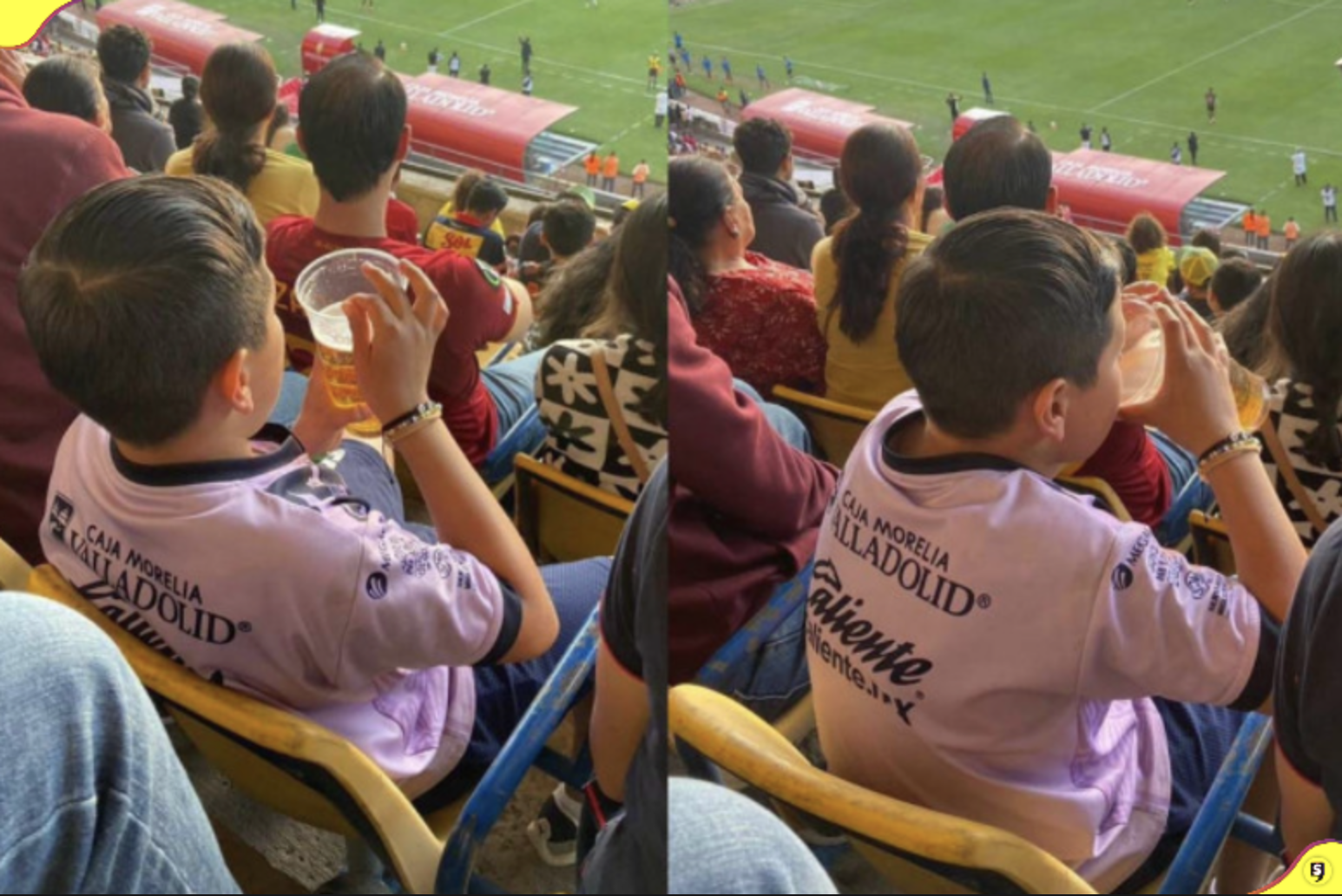 niño bebiendo cerveza en el Estadio Morelos