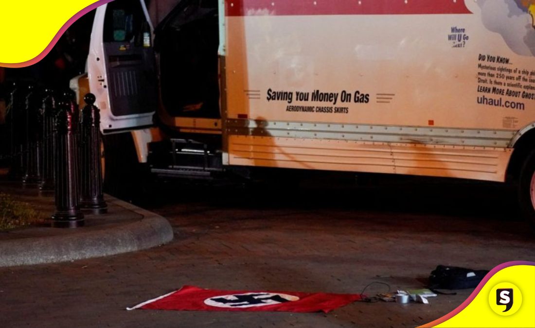 camión joven bandera nazi
