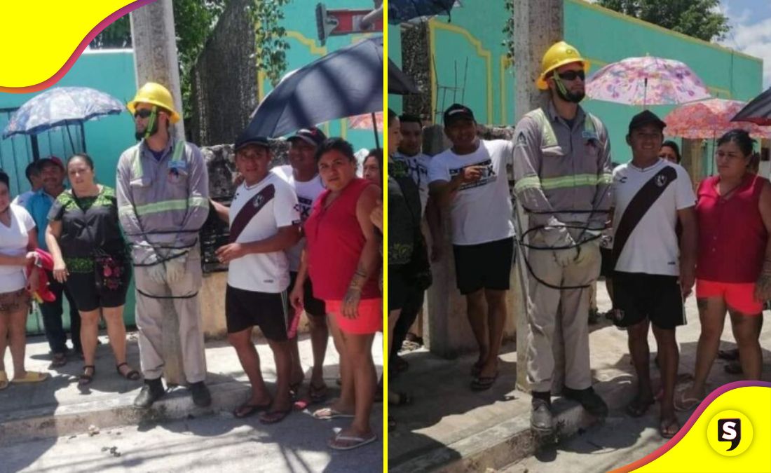amarran al poste a un trabajador de CFE