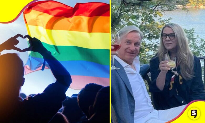 mujer bandera LGBT+ negocio