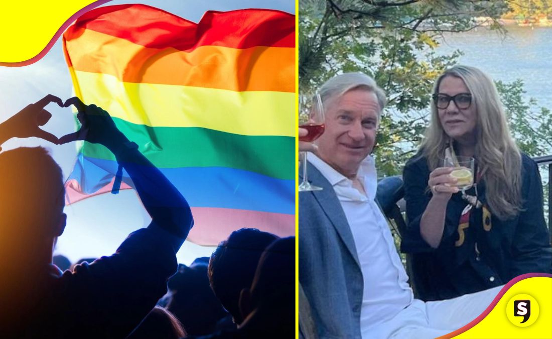 mujer bandera LGBT+ negocio