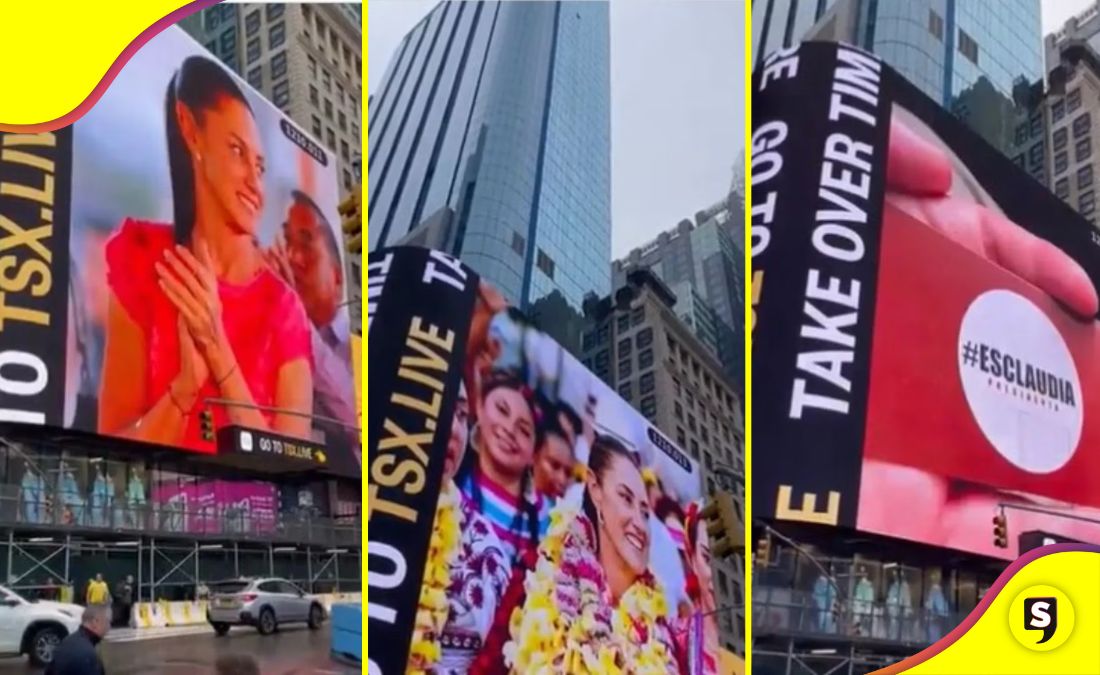 propaganda de Sheinbaum en Times Square