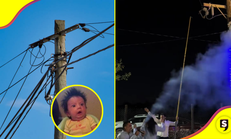 ¡Tu tío el de CFE! Poste de luz se vio implicado en la revelación de sexo de este bebé.