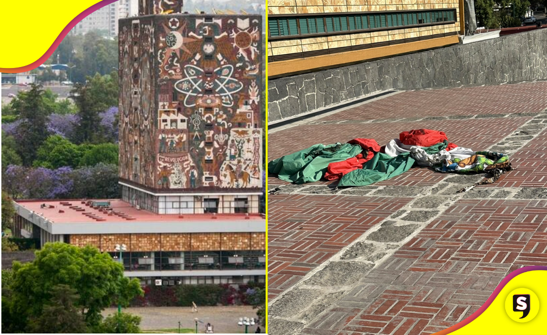 ¿Qué culpa tiene? Vandalizan la UNAM y queman la bandera de México.
