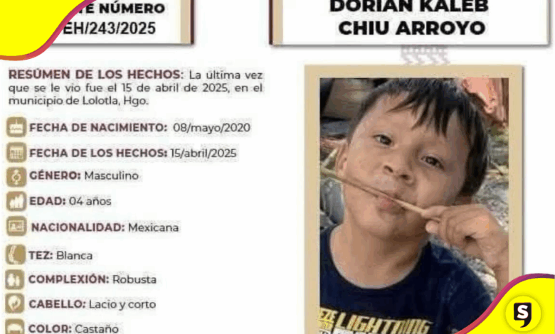 Dorian Kaleb, niño de 4 años, desapareció en Lolotla, Hidalgo.