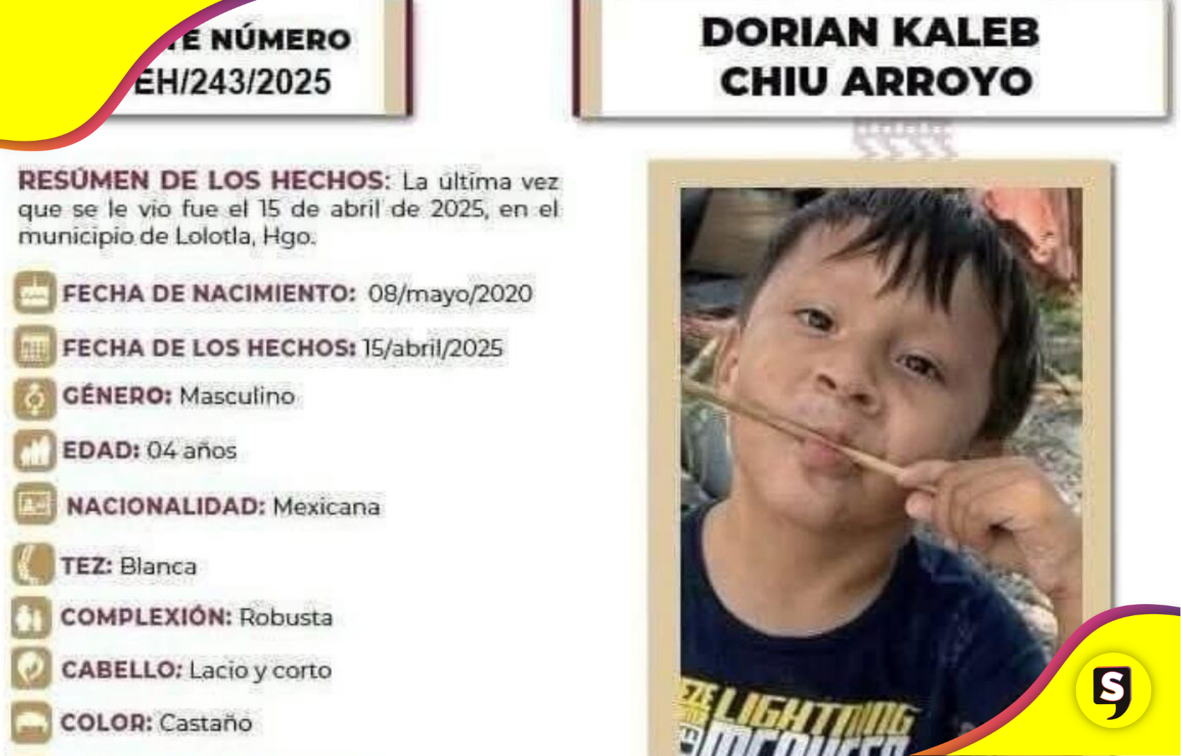 Dorian Kaleb, niño de 4 años, desapareció en Lolotla, Hidalgo.