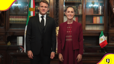 Emmanuel Macron, presidente de Francia, llega a Palacio Nacional