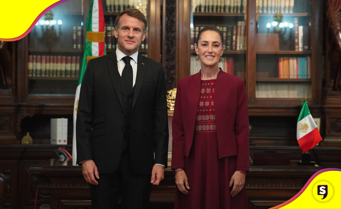 Emmanuel Macron, presidente de Francia, llega a Palacio Nacional