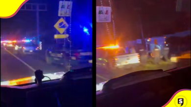 ¡Escapaba de la policía y volcó! Tráiler se descarrila cerca de HGT
