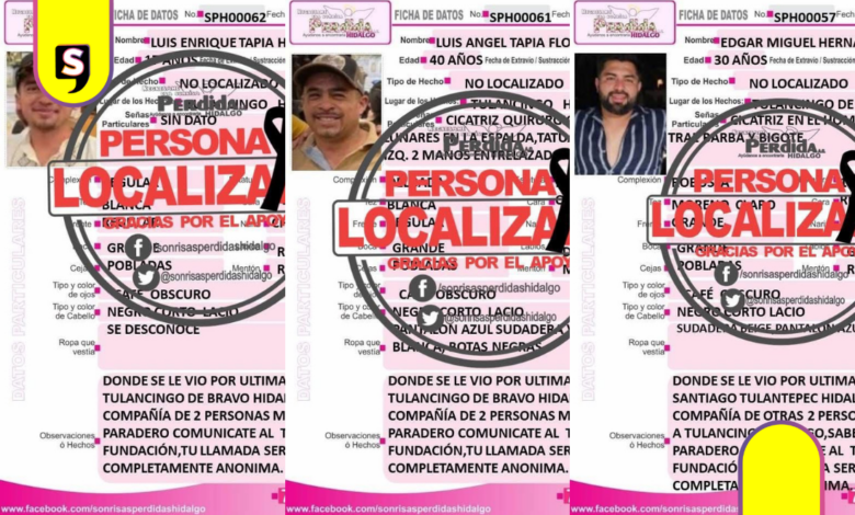 Localizan sin vida en Edomex a tres desaparecidos en Tulancingo