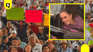 Protestan durante gira de Sheinbaum en Singuilucan