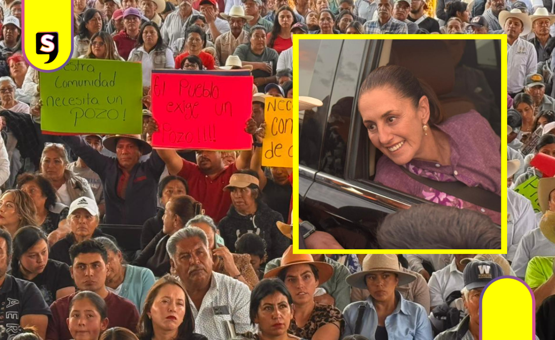 Protestan durante gira de Sheinbaum en Singuilucan