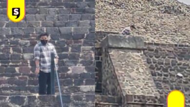 disparos en la Pirámide de la Luna de Teotihuacán