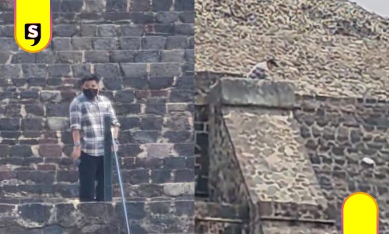 disparos en la Pirámide de la Luna de Teotihuacán