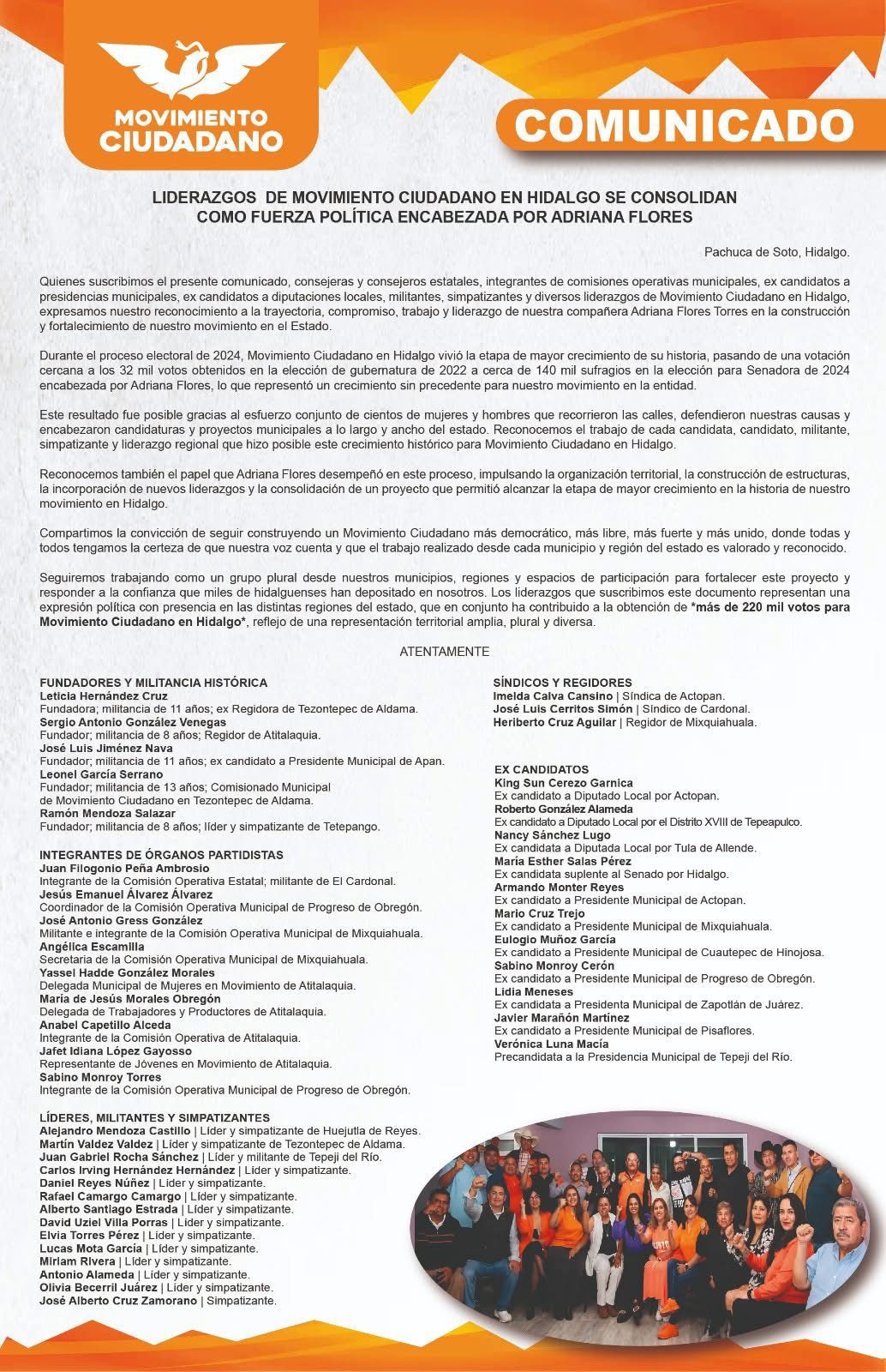 MC en Hidalgo exhibe fractura al excluir a líderes de Tulancingo