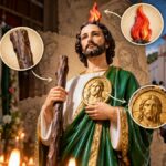 San Judas Tadeo lleva un garrote y una llama en la cabeza