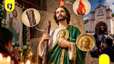 San Judas Tadeo lleva un garrote y una llama en la cabeza